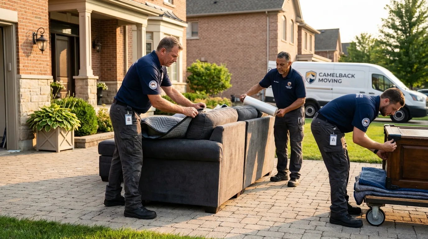 Large estate moving crew wrapping furniture in Salida, CA